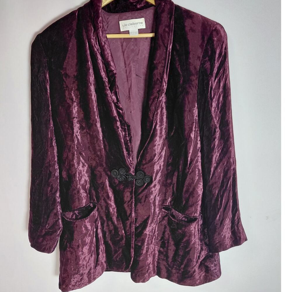 Liz Claiborne Collection Rayon Blazer Purple Solid Long Sleeve Women Size 12